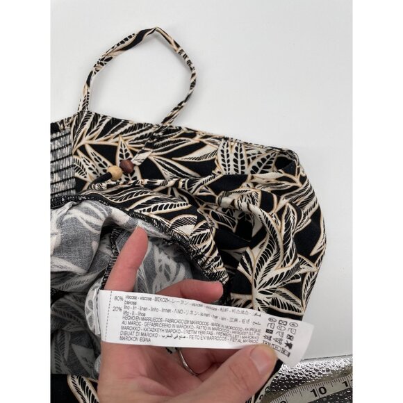 Zara Womens Large Sleeveless Maxi Dress Linen Blend Black White Leaf Print Chic - Picture 5 of 11